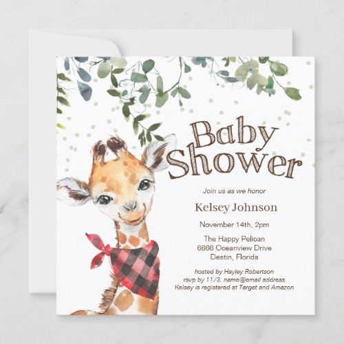 Safari Jungle Giraffe Baby Shower Invitation