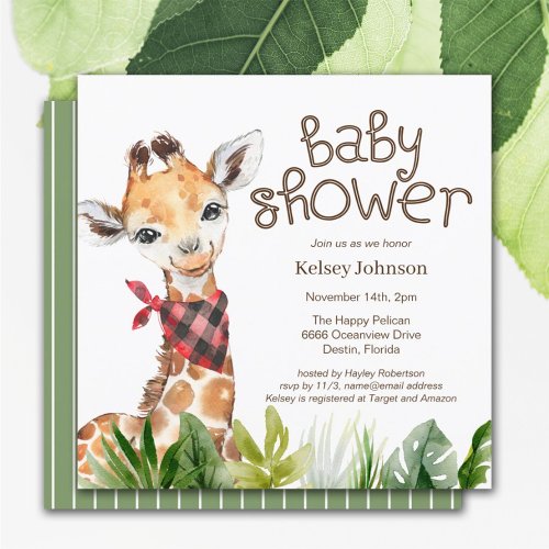 Safari Jungle Giraffe Baby Shower Typography Invitation