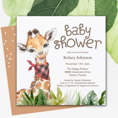 Safari Jungle Giraffe Cute Baby Shower Invitation