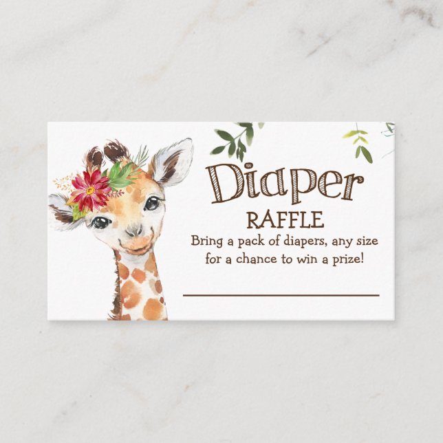 Safari Jungle Giraffe Diaper Raffle Baby Shower Enclosure Card (Front)