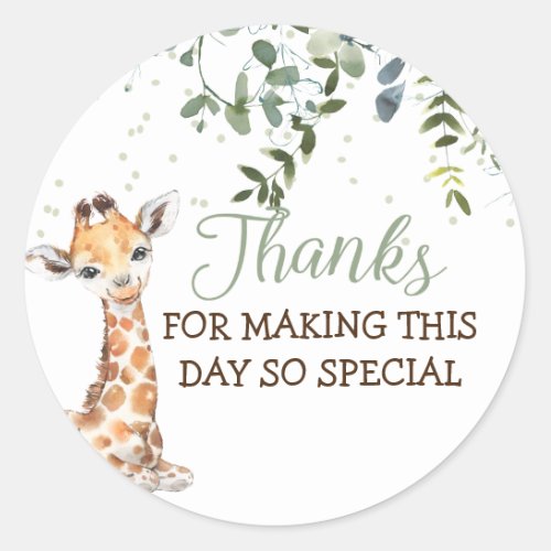 Safari Jungle Giraffe Sage Green Thank You Classic Round Sticker