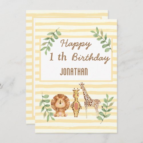 Safari jungle giraffe stripes white birthday card
