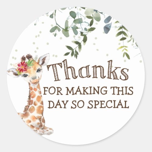 Safari Jungle Giraffe Thank You Classic Round Sticker