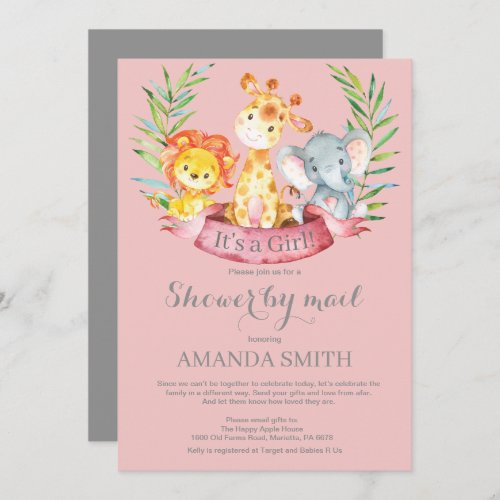 Safari Jungle Girl Baby Shower by Mail Invitation