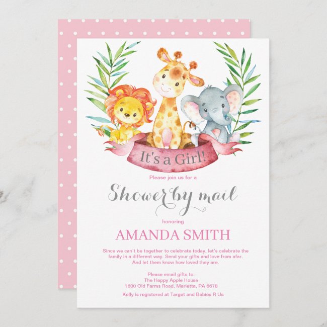 Safari Jungle Girl Baby Shower by Mail Invitation