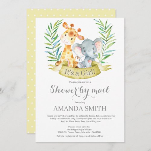 Safari Jungle Girl Baby Shower by Mail Invitation