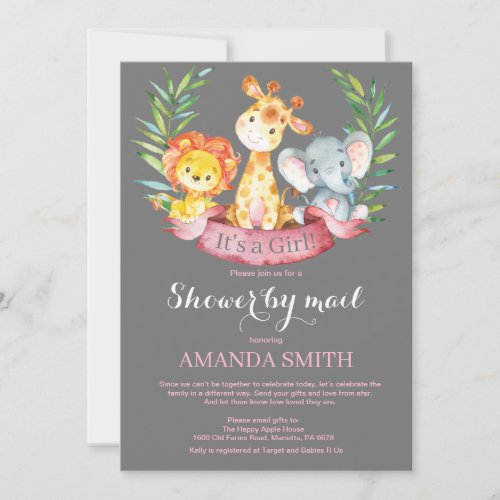 Safari Jungle Girl Baby Shower by Mail Invitation