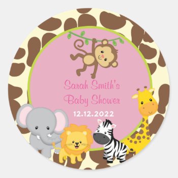 Safari Jungle Girl Baby Shower Favor Tags Stickers by SugarPlumPaperie at Zazzle