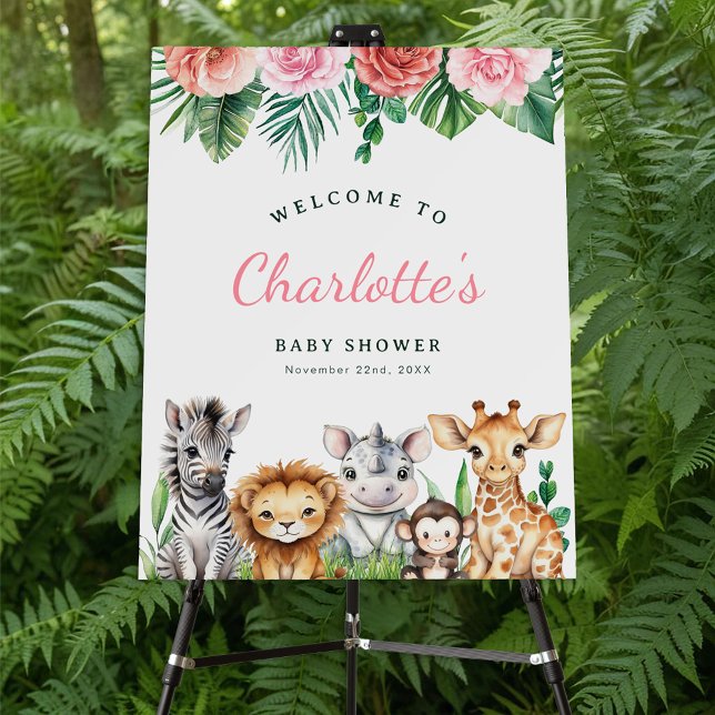 Safari Jungle Girl Baby Shower Welcome Sign | (Welcome Sign)