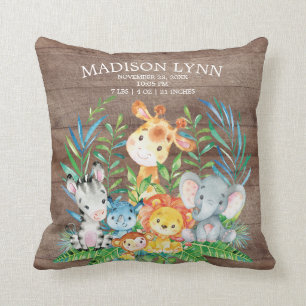 Safari Jungle Girl Boy Birth Stats Pillow