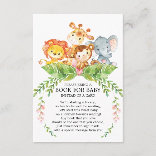 Safari Jungle Girls Baby Shower Book for Baby Enclosure Card