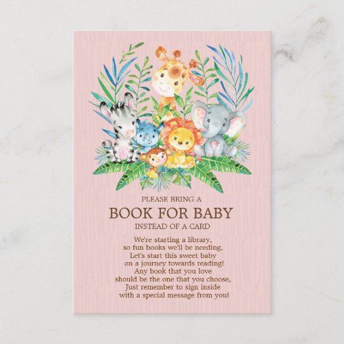 Safari Jungle Girls Baby Shower Book for Baby Enclosure Card