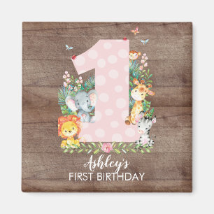 Safari Jungle Girls first Birthday Favor Magnet