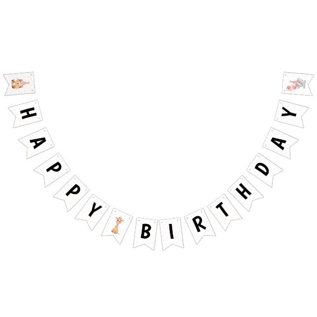 Safari Jungle Girls Pink Birthday Bunting Flags (All)