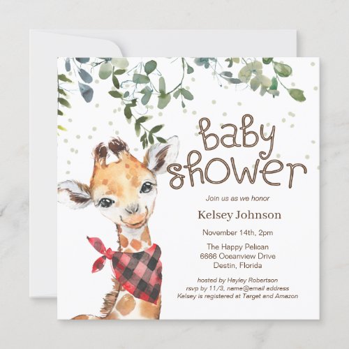 Safari Jungle Greenery Baby Shower Invitation