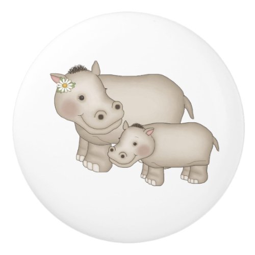 Safari Jungle Hippo Animal Baby Nursery Kids Ceramic Knob