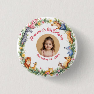 Safari Jungle Kids Photo Pink Birthday Party Button