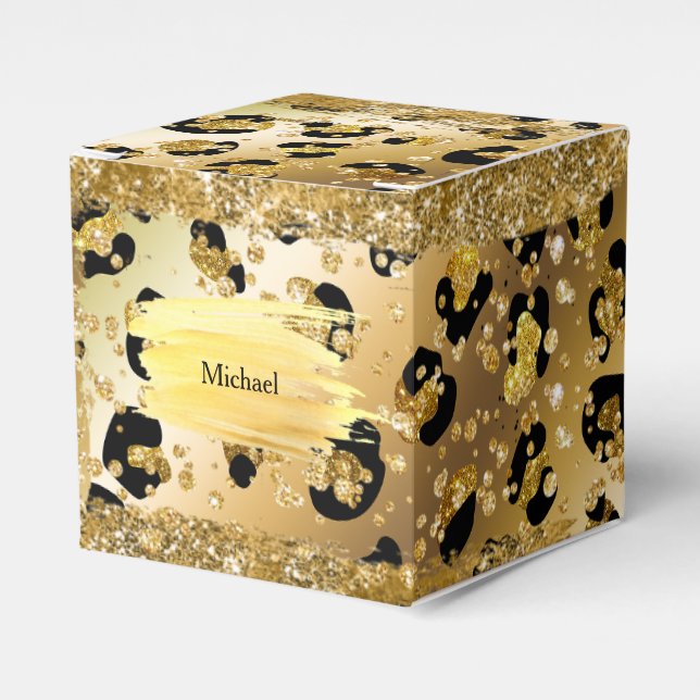 Safari jungle leopard gold Africa theme party Favo Favor Boxes (Front Side)