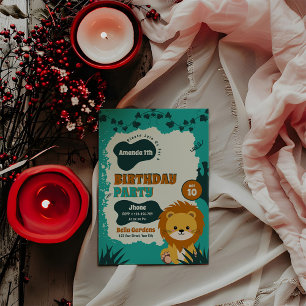 Safari Jungle Lion 1st Birthday Invitation