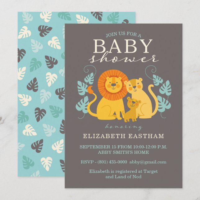 Safari Jungle Lion Baby Boy Shower Invitation (Front/Back)