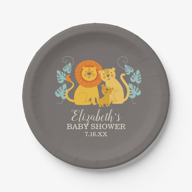 Safari Jungle Lion Baby Shower Paper Plates (Front)