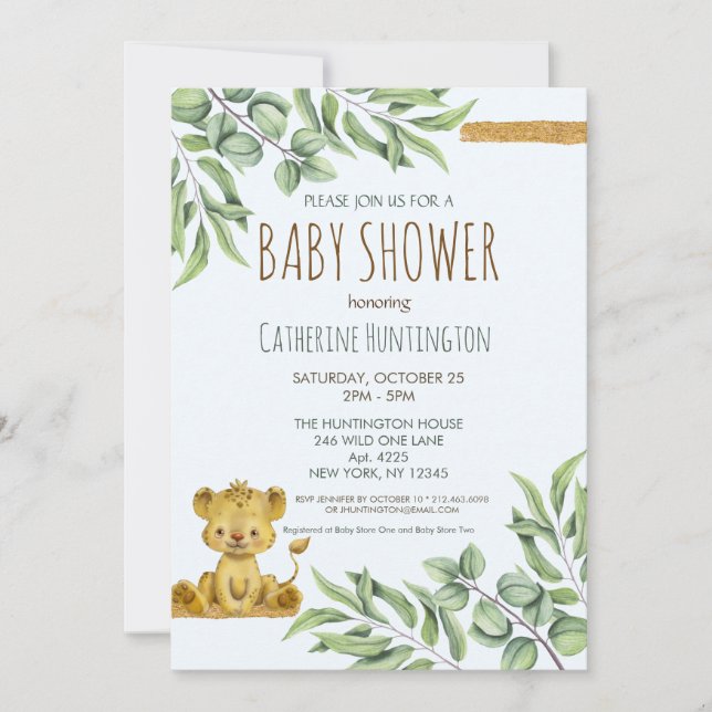 Safari Jungle Lion Books for Baby Shower Invitation (Front)