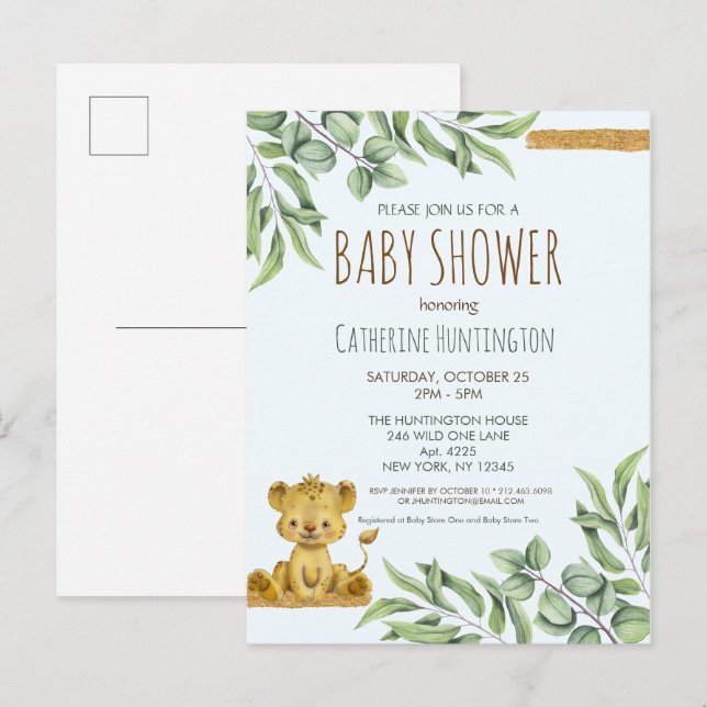 Safari Jungle Lion Modern Baby Shower Invitation (Front/Back)