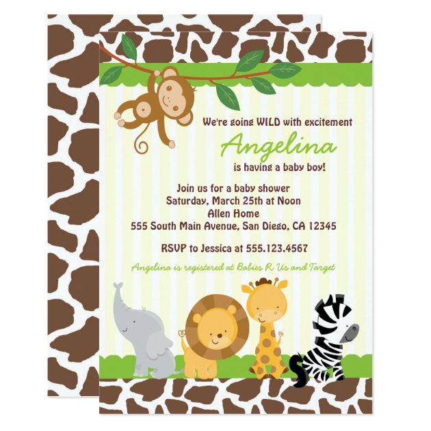 Safari Jungle Monkey Baby Shower Invitations