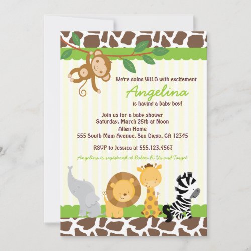 Safari Jungle Monkey Baby Shower Invitations