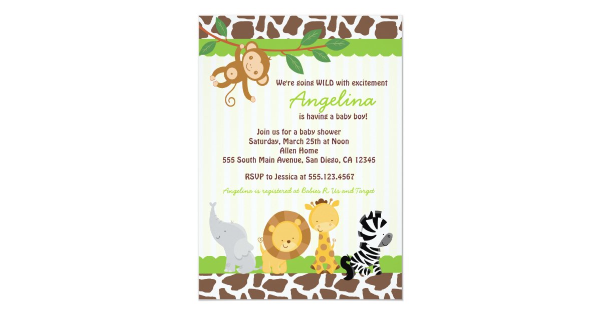 Safari Jungle Monkey Baby Shower Invitations