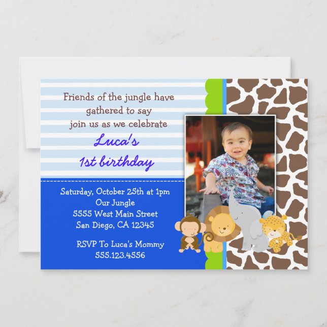 Safari Jungle Monkey Photo Birthday Invitations (Front)