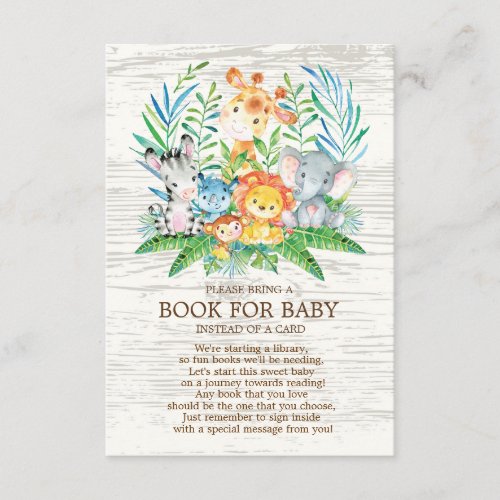 Safari Jungle Neutral Baby Shower Book for Baby Enclosure Card