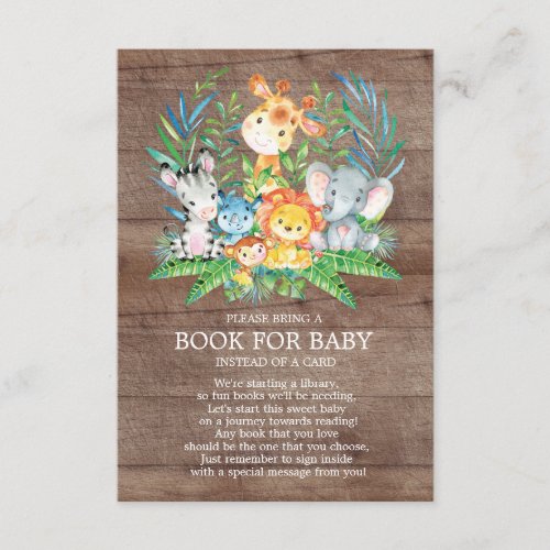 Safari Jungle Neutral Baby Shower Book for Baby Enclosure Card