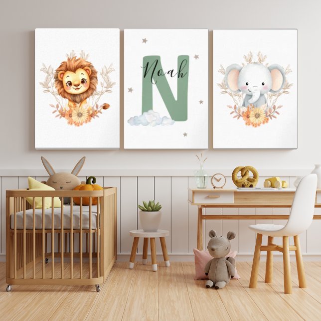 Safari Jungle Nursery Set with Name Initial Green (Creator Uploaded)