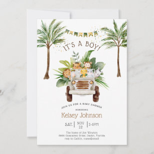 Safari Jungle Palm Trees Boy Baby Shower Invitation
