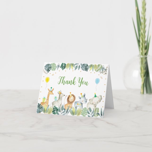 Safari Jungle Party Animal Birthday Thank You (Front)