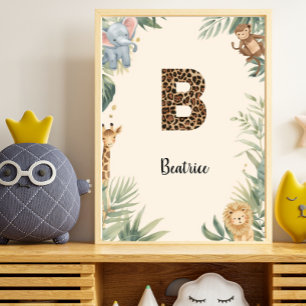 Safari Jungle Personalized Name Monogram B Nursery Poster