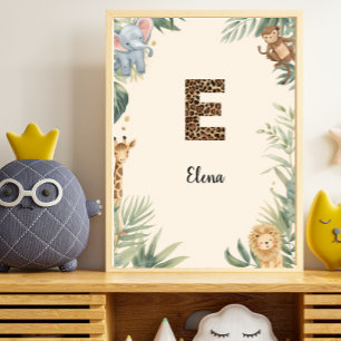 Safari Jungle Personalized Name Monogram E Nursery Poster