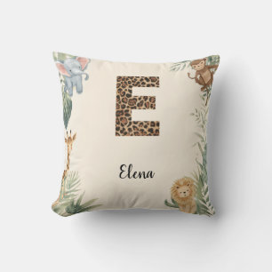 Safari Jungle Personalized Name Monogram E Nursery Throw Pillow