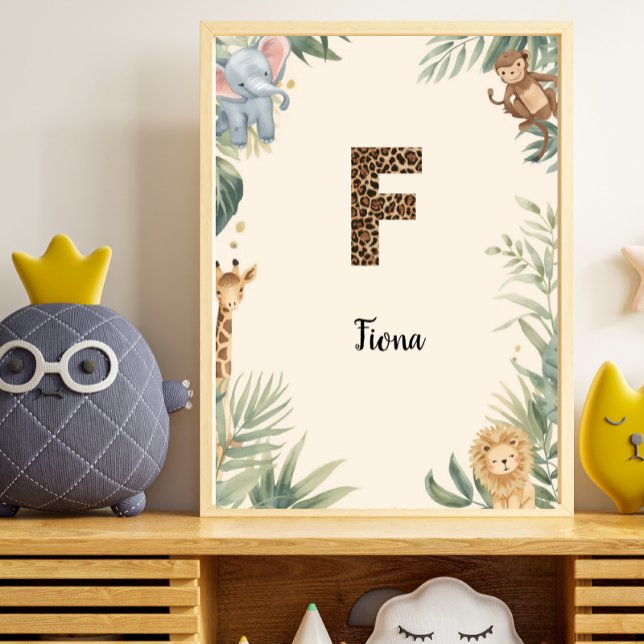 Safari Jungle Personalized Name Monogram F Nursery Poster (Creator Uploaded)