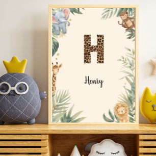 Safari Jungle Personalized Name Monogram H Nursery Poster