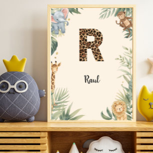 Safari Jungle Personalized Name Monogram R Nursery Poster