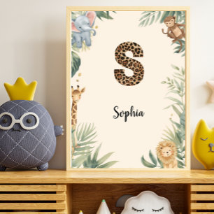 Safari Jungle Personalized Name Monogram S Nursery Poster
