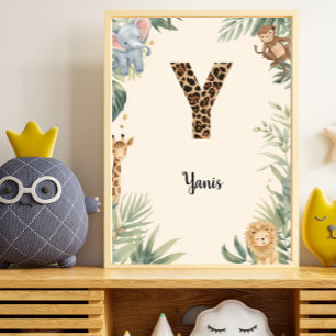 Safari Jungle Personalized Name Monogram Y Nursery Poster