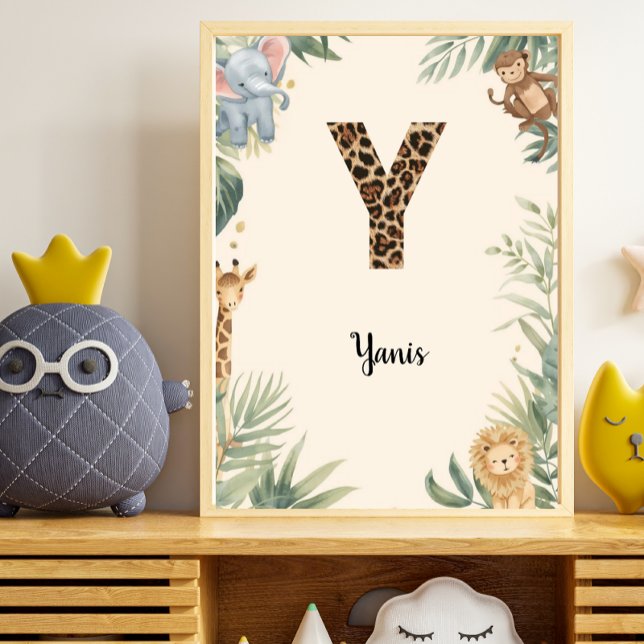 Safari Jungle Personalized Name Monogram Y Nursery Poster (Creator Uploaded)