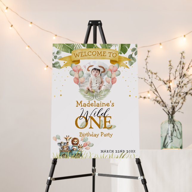 Safari Jungle Photo Wild One First Birthday Foam Board (In Situ (Stand))