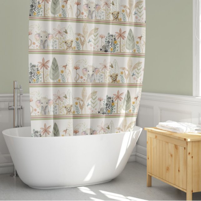 Safari Jungle Safari Lion Zebra Elephant Baby Boy Shower Curtain (Creator Uploaded)