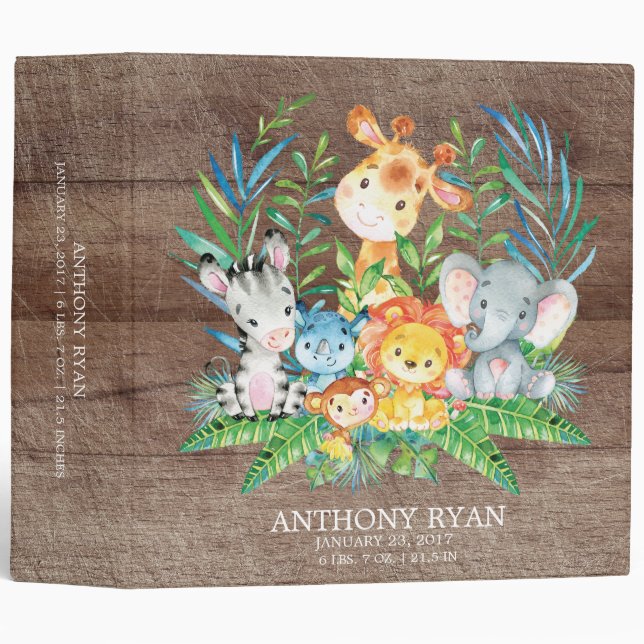 Safari Jungle Shower Baby Photo Album 3 Ring Binder (Front/Spine)