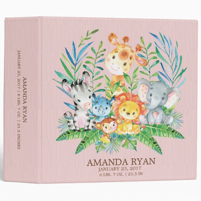 Safari Jungle Shower Girls Baby Photo Album Binder (Front/Spine)
