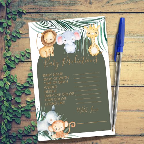 Safari Jungle Theme Baby Shower Predictions Game